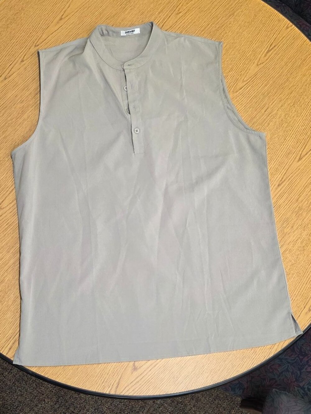 COOFANDY Men’s Sleeveless Mandarin Collar Henley Shirt Gray - Large